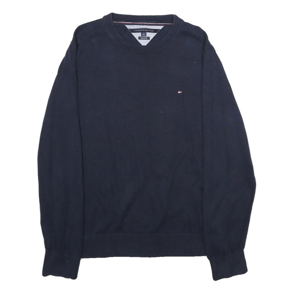 TOMMY HILFIGER Mens Navy Plain Cotton Crew Neck Basic Knit Jumper L