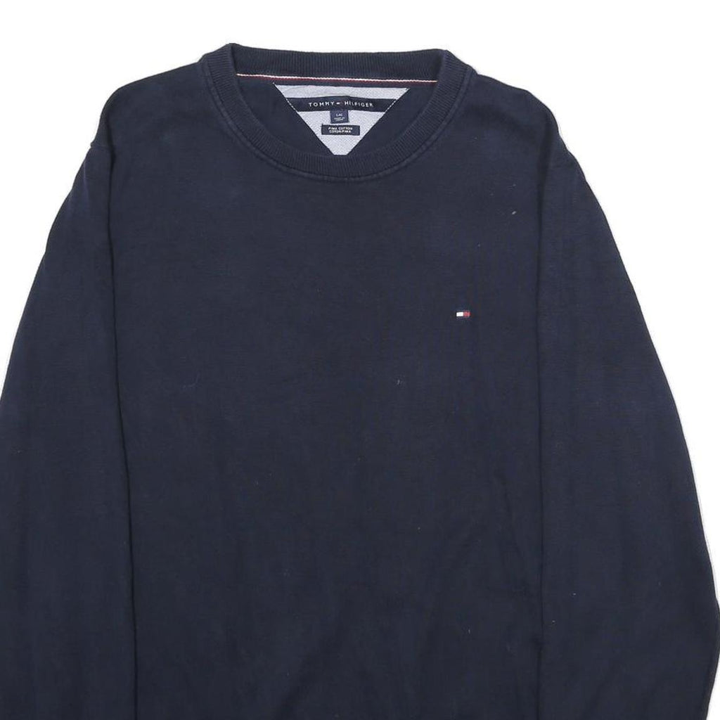 TOMMY HILFIGER Mens Navy Plain Cotton Crew Neck Basic Knit Jumper L