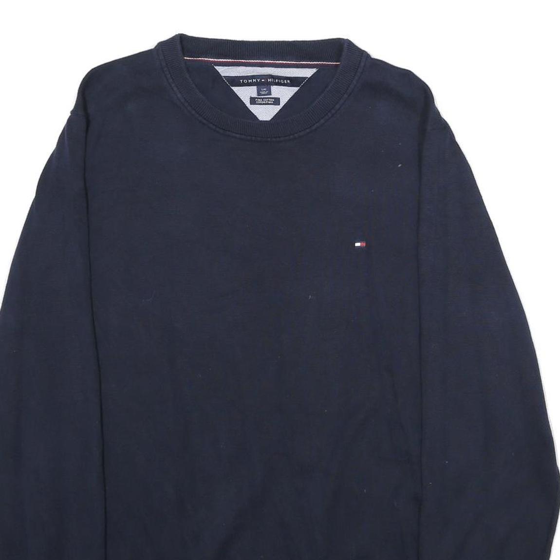 TOMMY HILFIGER Mens Navy Plain Cotton Crew Neck Basic Knit Jumper L