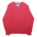 TOMMY HILFIGER Mens Red Plain V-Neck Basic Knit XL Cotton Jumper Pullover