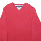 TOMMY HILFIGER Mens Red Plain V-Neck Basic Knit XL Cotton Jumper Pullover