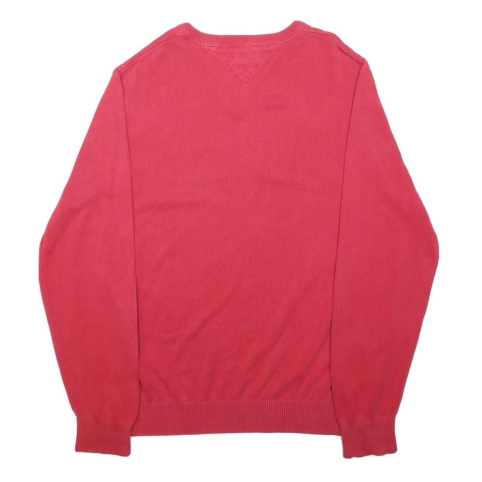TOMMY HILFIGER Mens Red Plain V-Neck Basic Knit XL Cotton Jumper Pullover