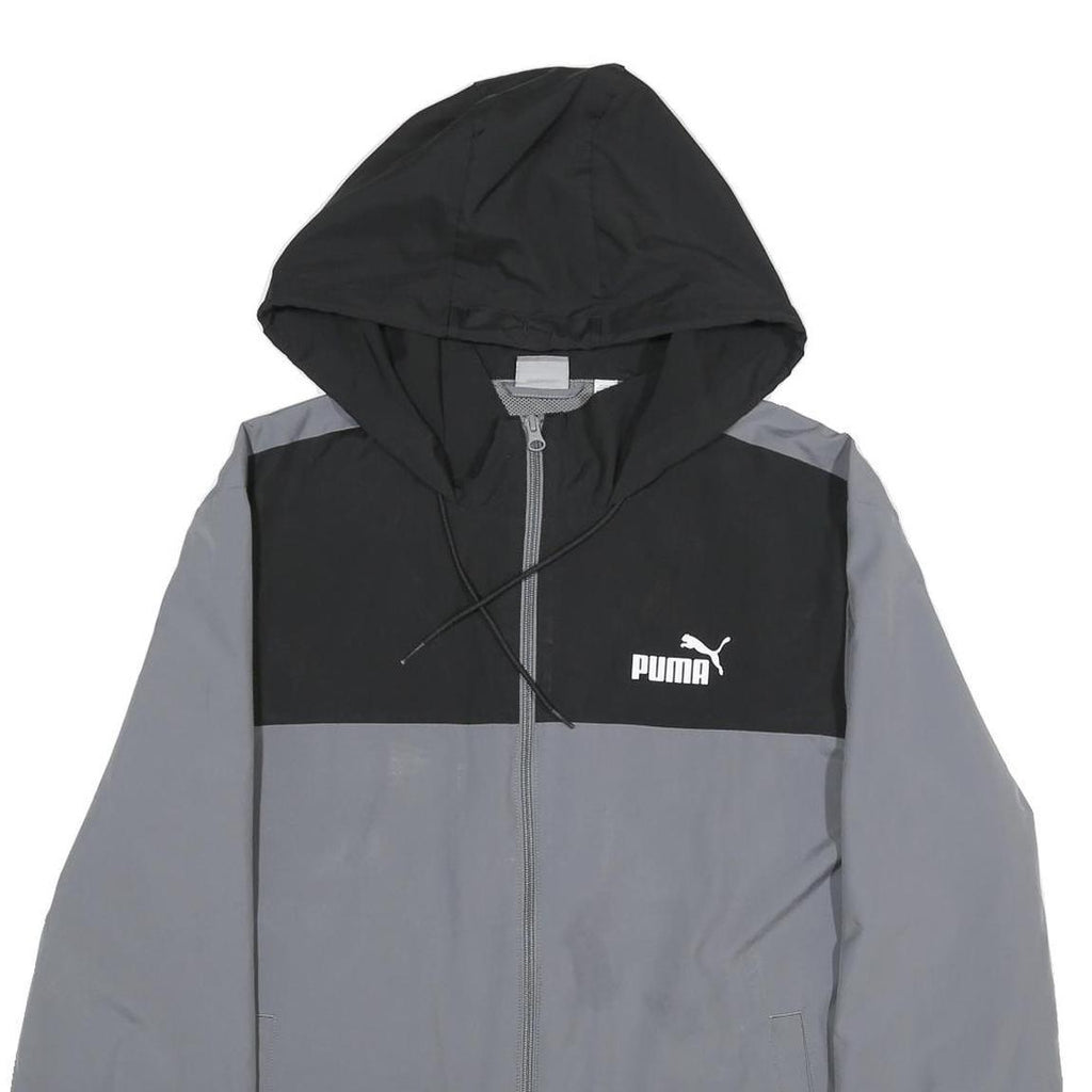 PUMA Mens Black & Grey Hooded Zip Jacket M Polyester Sportswear Casual Outerwear