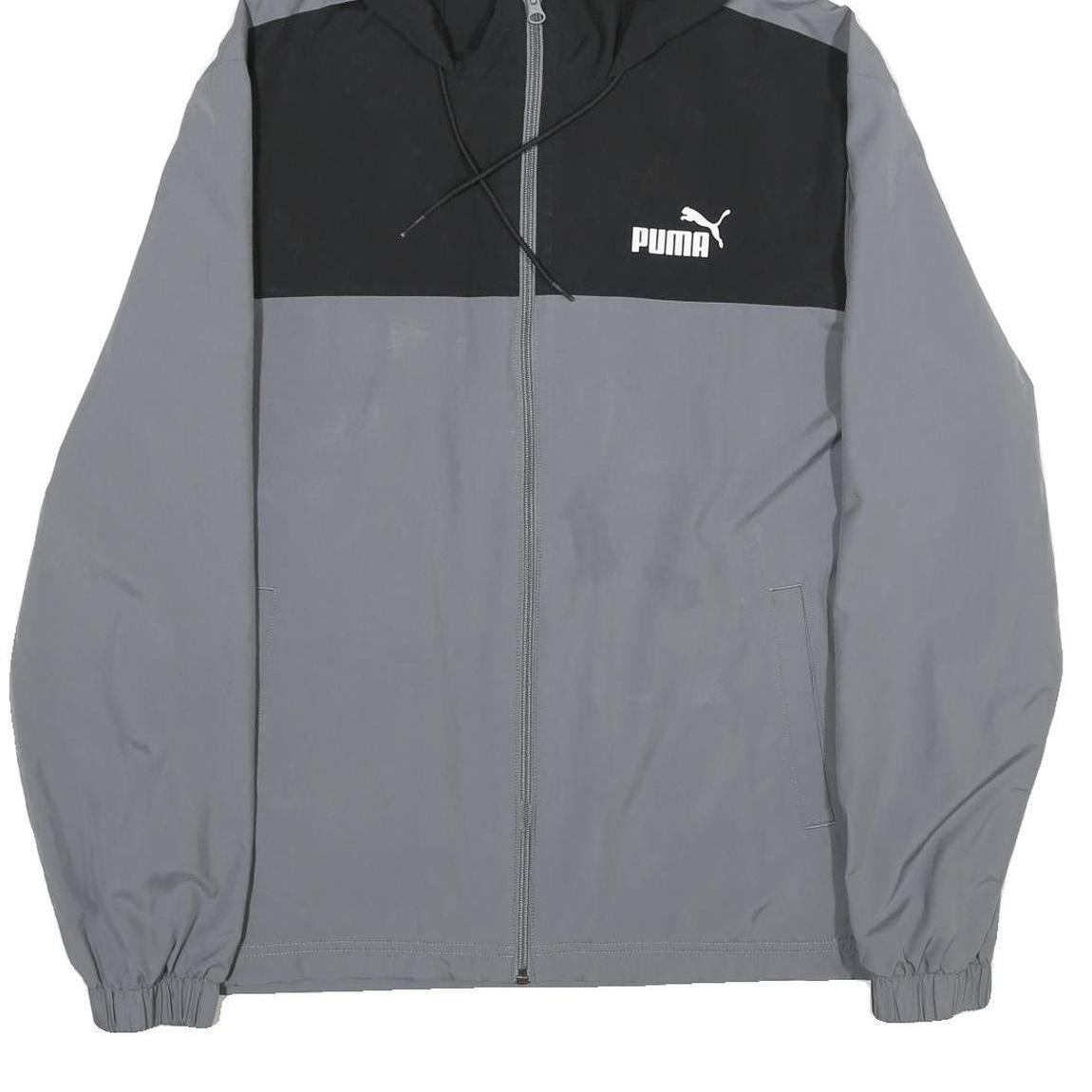 PUMA Mens Black & Grey Hooded Zip Jacket M Polyester Sportswear Casual Outerwear