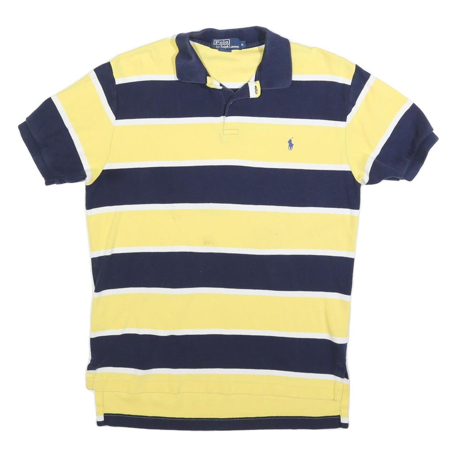 POLO RALPH LAUREN Mens Yellow & Navy Striped Short Sleeve Polo Shirt M Classic