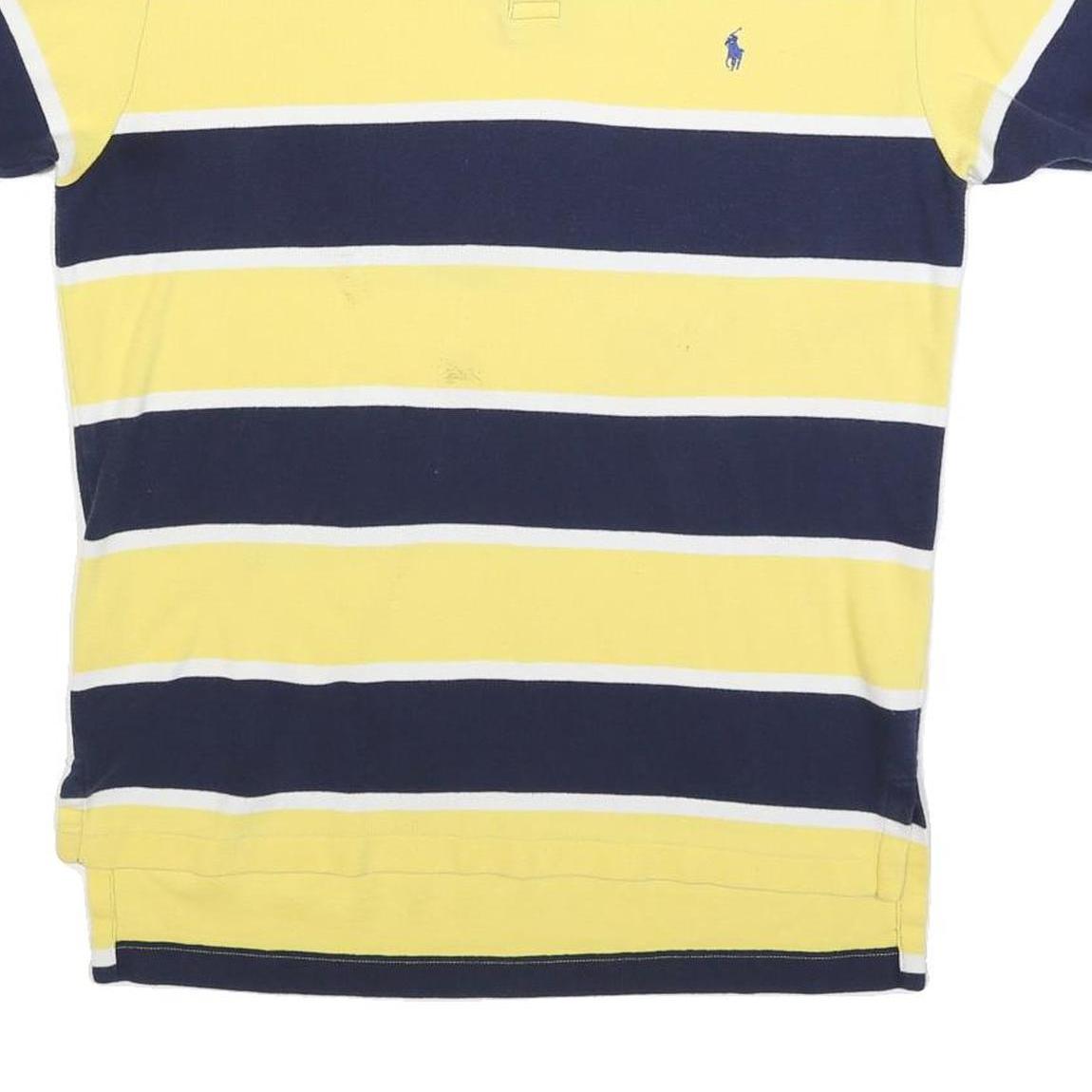 POLO RALPH LAUREN Mens Yellow & Navy Striped Short Sleeve Polo Shirt M Classic