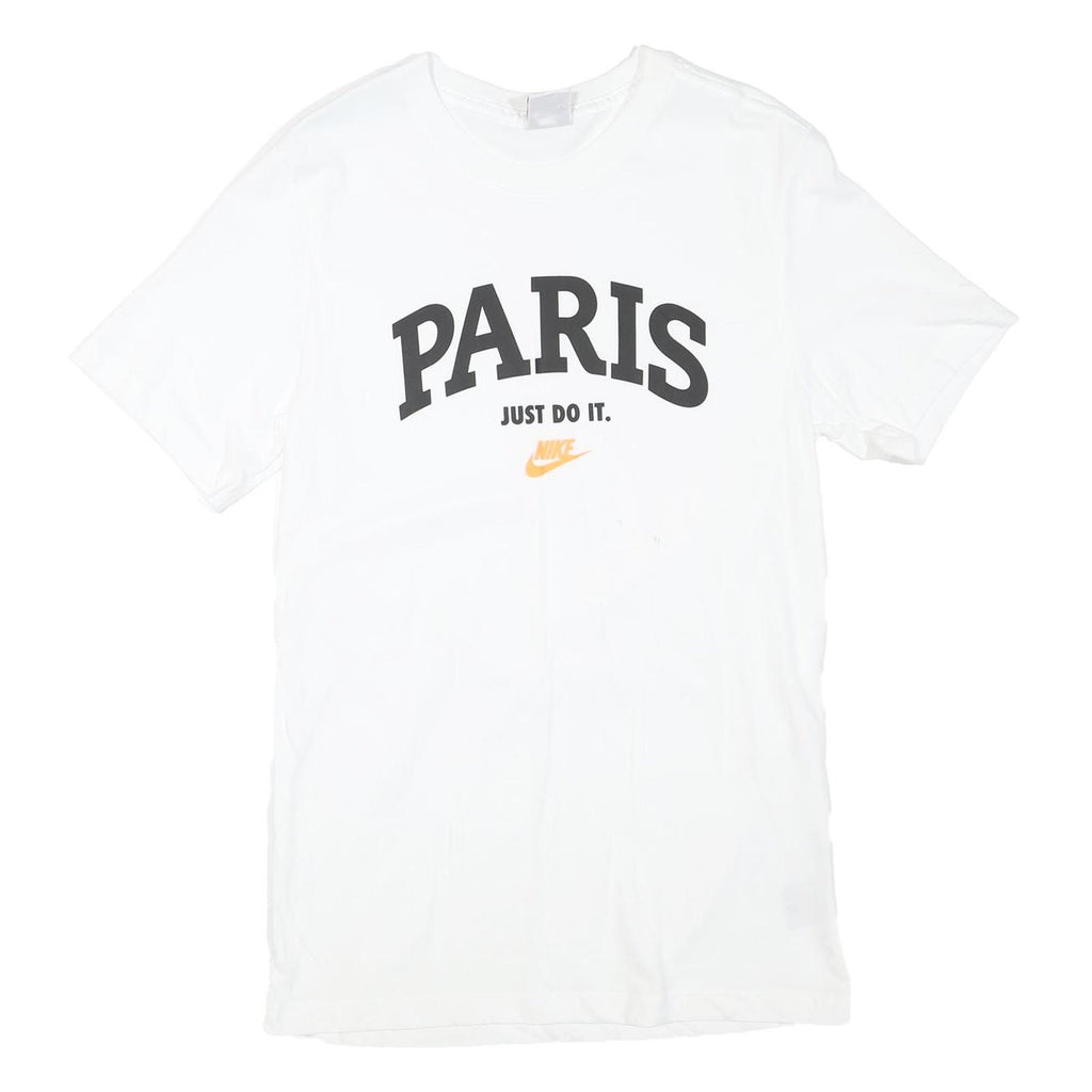 NIKE Mens White Paris Graphic T-Shirt S Short Sleeve Crew Neck Just Do It