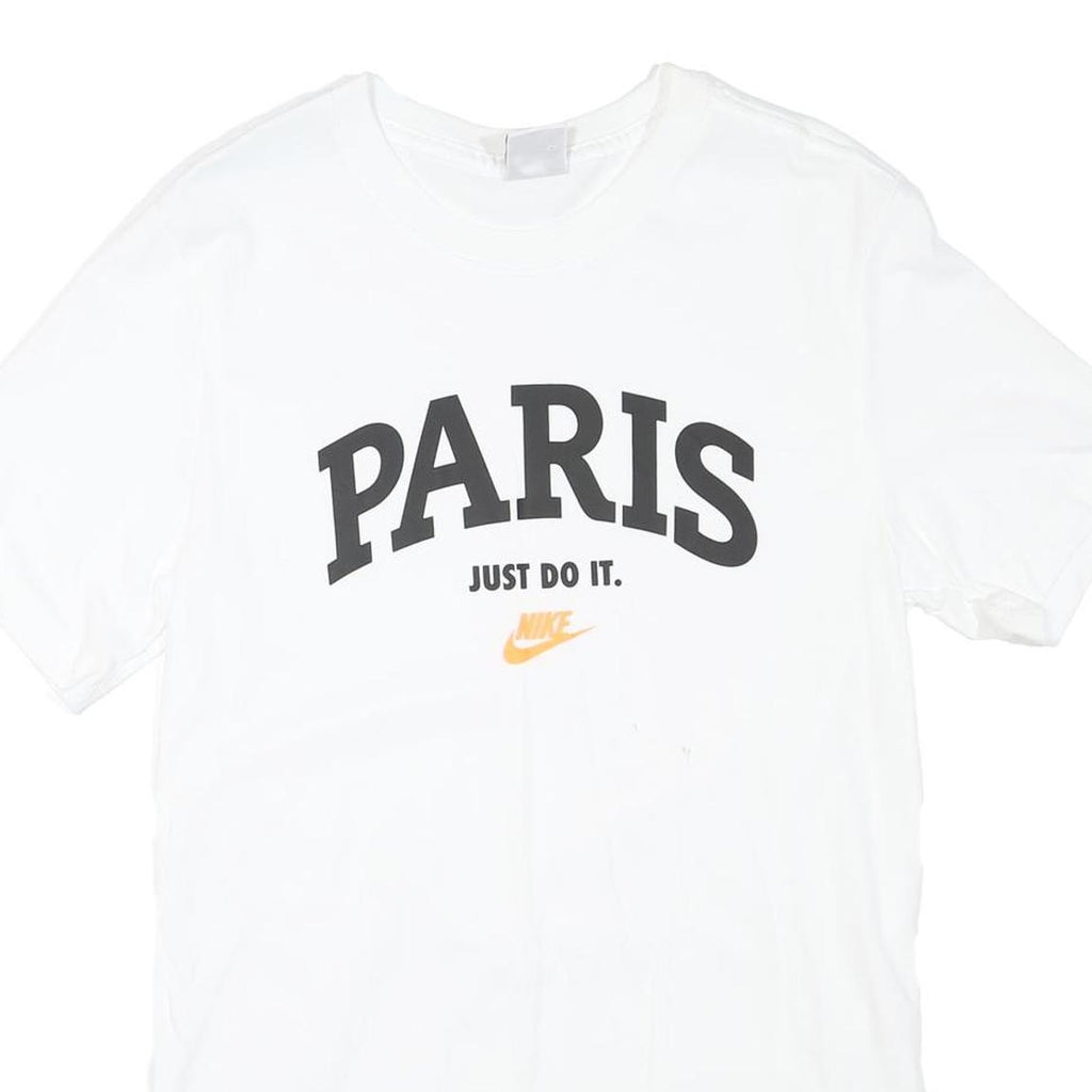 NIKE Mens White Paris Graphic T-Shirt S Short Sleeve Crew Neck Just Do It