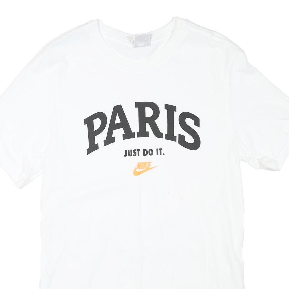 NIKE Mens White Paris Graphic T-Shirt S Short Sleeve Crew Neck Just Do It