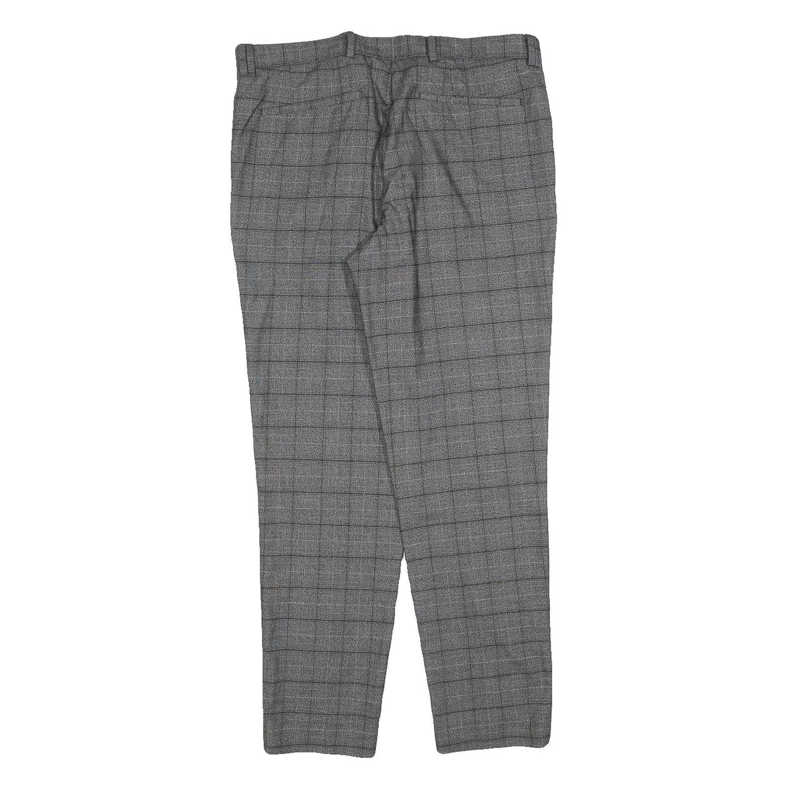 RIVER ISLAND Mens Cotton Blend Grey Check Regular Fit Straight Trousers W32 L30
