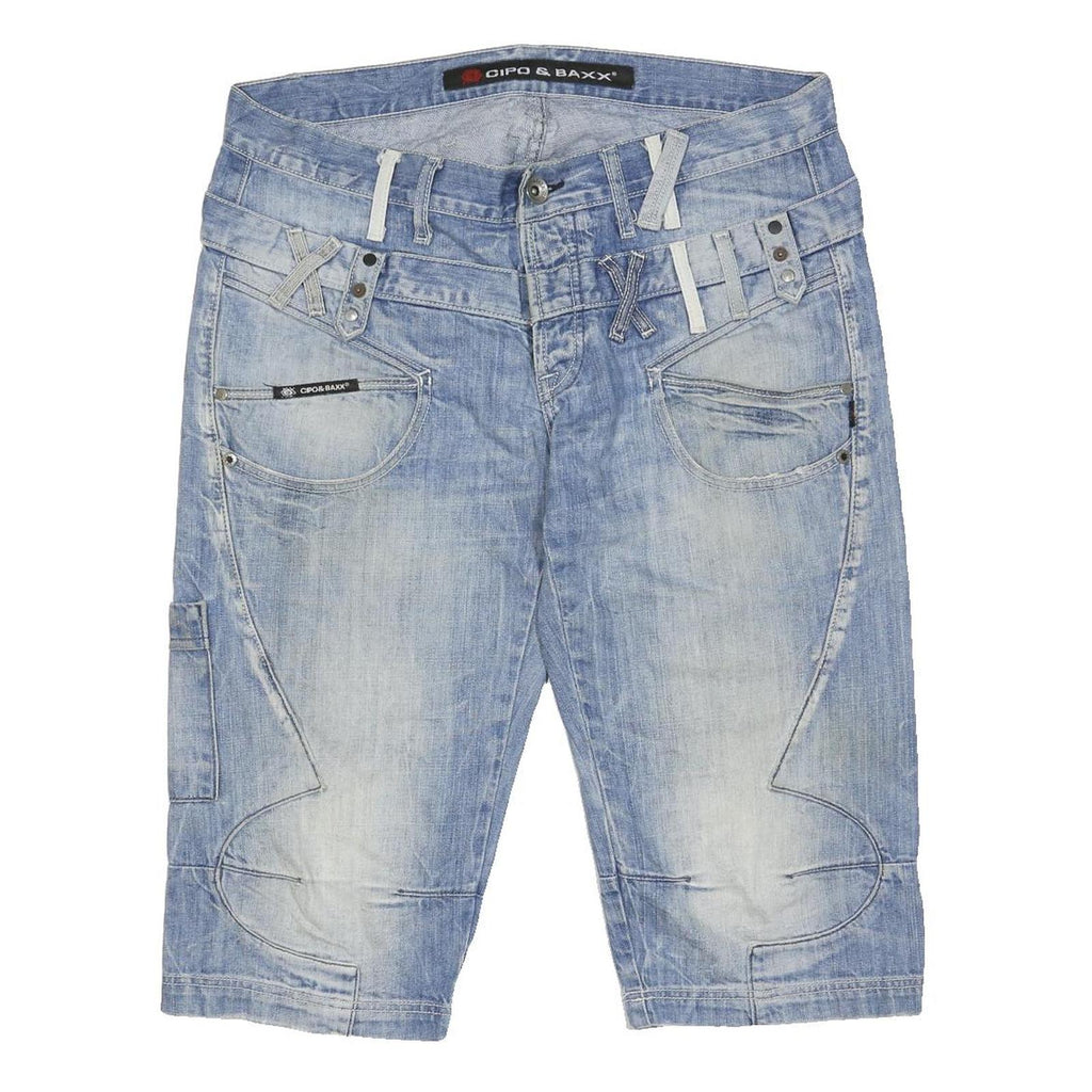 CIPO & BAXX Mens Denim Blue Casual Shorts L W40 Cotton Blend Cargo Style
