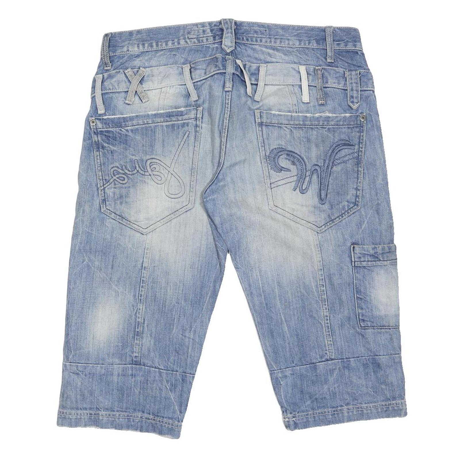 CIPO & BAXX Mens Denim Blue Casual Shorts L W40 Cotton Blend Cargo Style