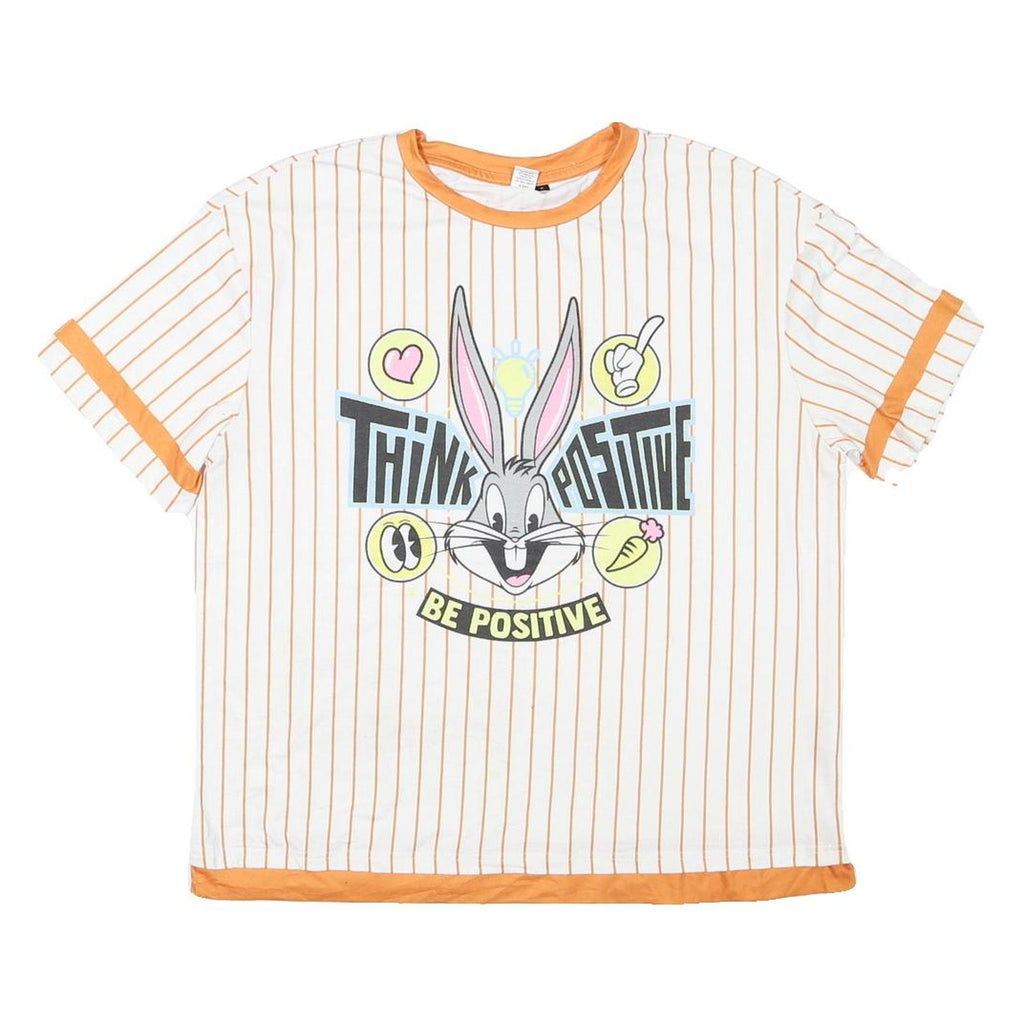 LOONEY TUNES Mens White & Orange Bugs Bunny Graphic T-Shirt S Short Sleeve Crew