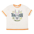LOONEY TUNES Mens White & Orange Bugs Bunny Graphic T-Shirt S Short Sleeve Crew
