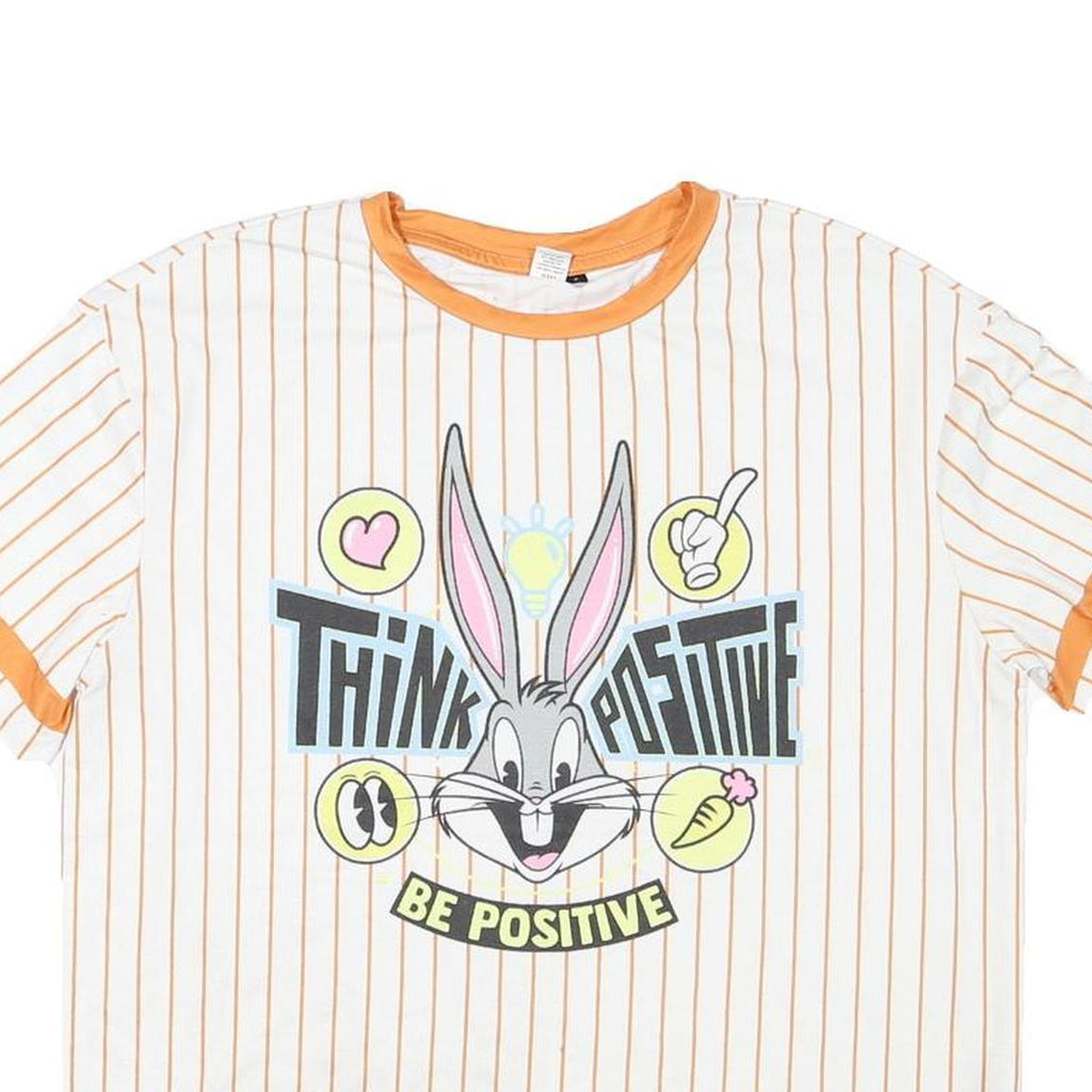 LOONEY TUNES Mens White & Orange Bugs Bunny Graphic T-Shirt S Short Sleeve Crew