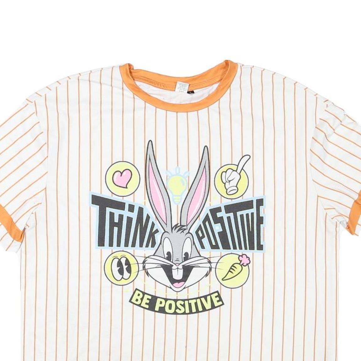 LOONEY TUNES Mens White & Orange Bugs Bunny Graphic T-Shirt S Short Sleeve Crew