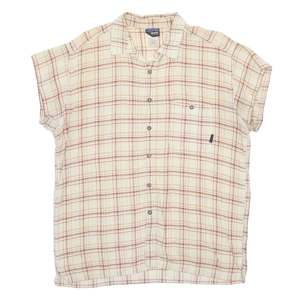 PATAGONIA Mens Cream & Red Plaid Cotton Shirt L Casual Relaxed Fit Lightweight
