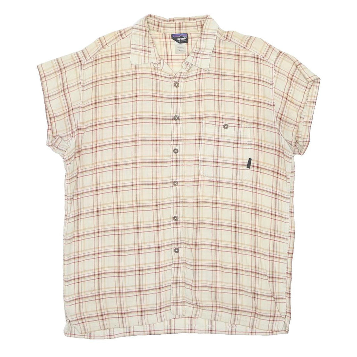 PATAGONIA Mens Cream & Red Plaid Cotton Shirt L Casual Relaxed Fit Lightweight
