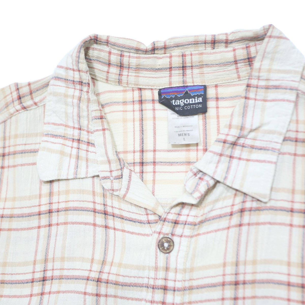 PATAGONIA Mens Cream & Red Plaid Cotton Shirt L Casual Relaxed Fit Lightweight