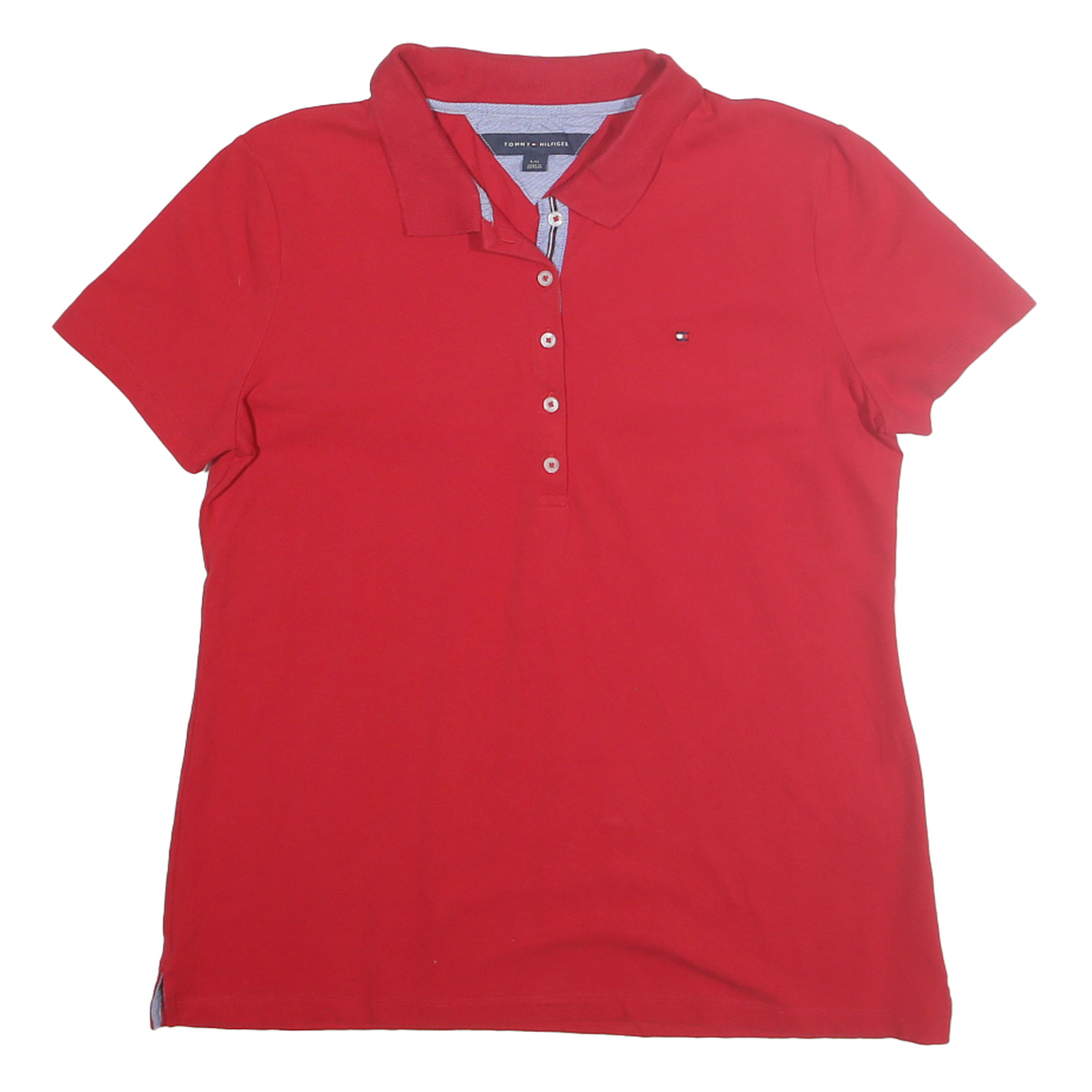 TOMMY HILFIGER Womens Red Short Sleeve Plain Polo Shirt L Cotton Blend Casual