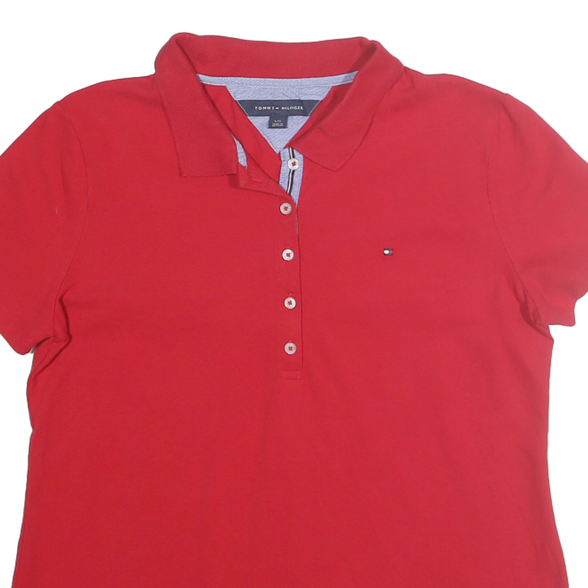TOMMY HILFIGER Womens Red Short Sleeve Plain Polo Shirt L Cotton Blend Casual