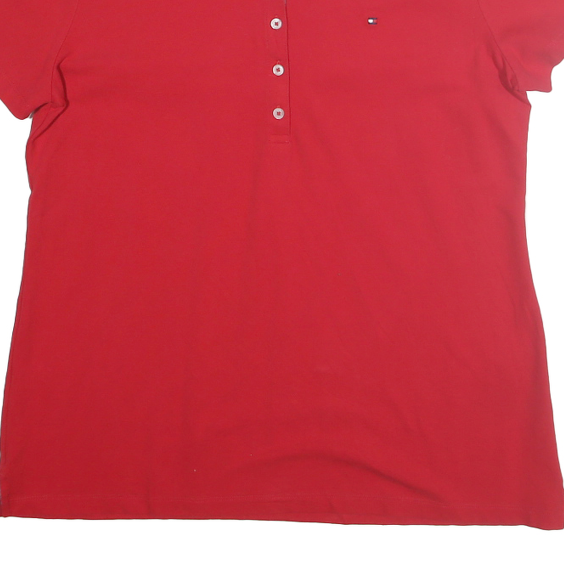 TOMMY HILFIGER Womens Red Short Sleeve Plain Polo Shirt L Cotton Blend Casual