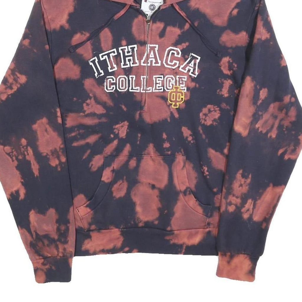 CHAMPION Womens Black & Brown Ithaca College Tie Dye ¼ Zip Hoodie L Cotton Blend