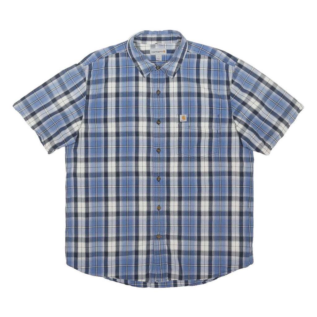 CARHARTT Mens Blue & White Check Short Sleeve Shirt L Casual Cotton Blend