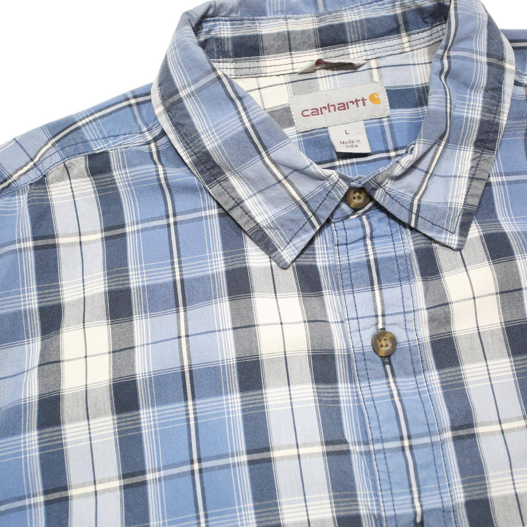 CARHARTT Mens Blue & White Check Short Sleeve Shirt L Casual Cotton Blend