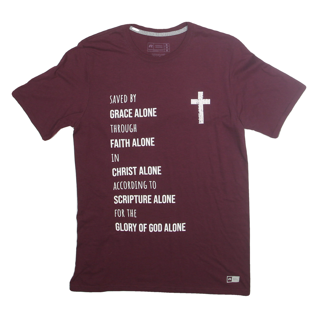 RUSSELL ATHLETIC Mens Maroon Graphic T-Shirt M Short Sleeve Crew Neck Religious
