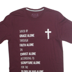 RUSSELL ATHLETIC Mens Maroon Graphic T-Shirt M Short Sleeve Crew Neck Religious