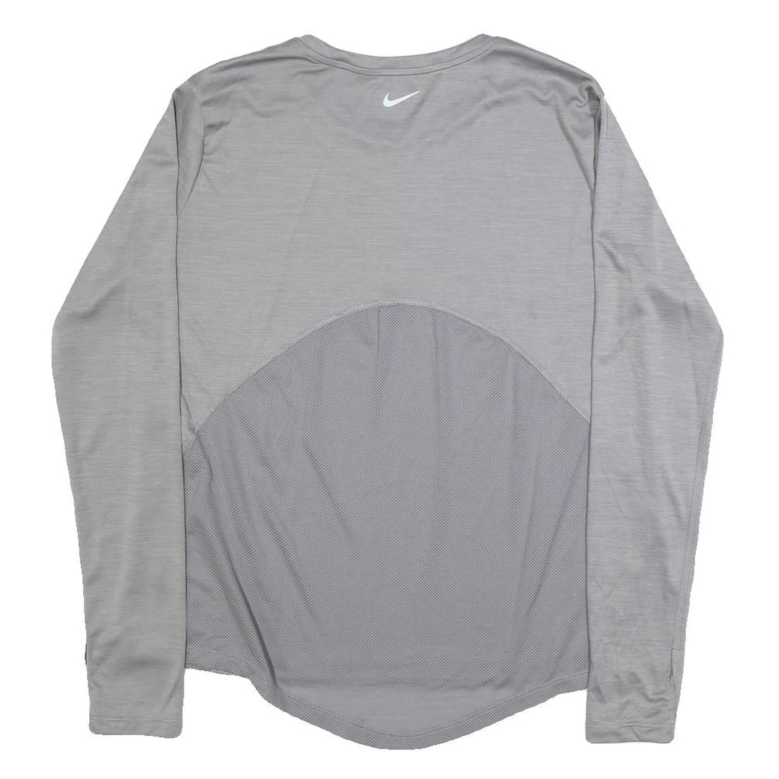 NIKE Womens Grey Long Sleeve Crew Neck Performance T-Shirt L Lightweight