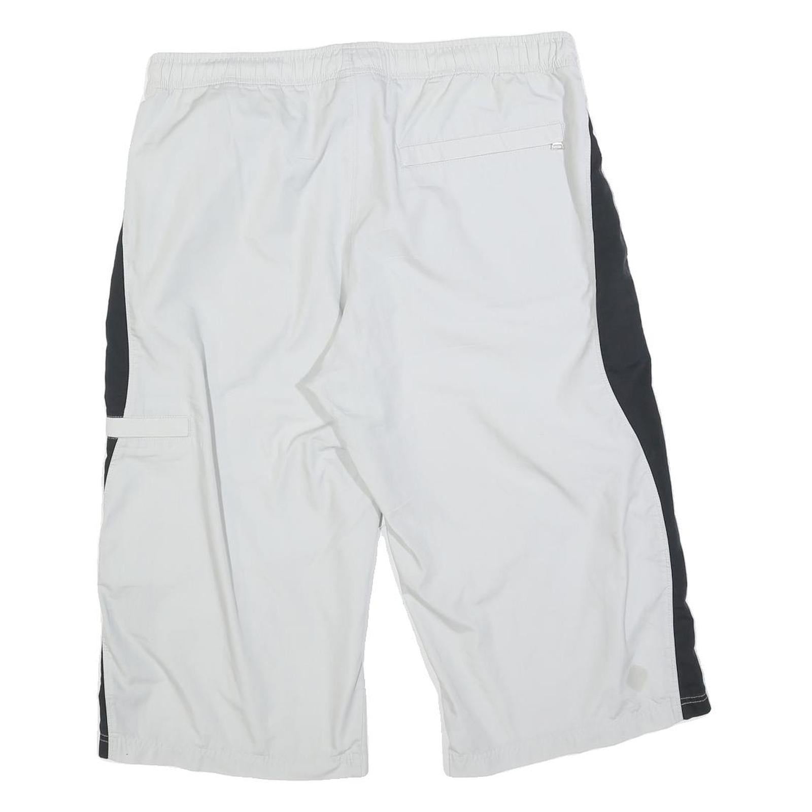 NIKE Mens White & Black Casual Shorts L W36 Relaxed Fit Polyester Blend Button