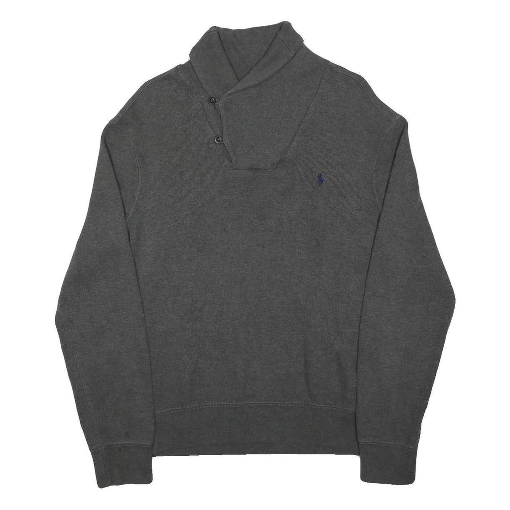 POLO RALPH LAUREN Mens Grey Cotton Blend Plain Shawl Collar Pullover Jumper M