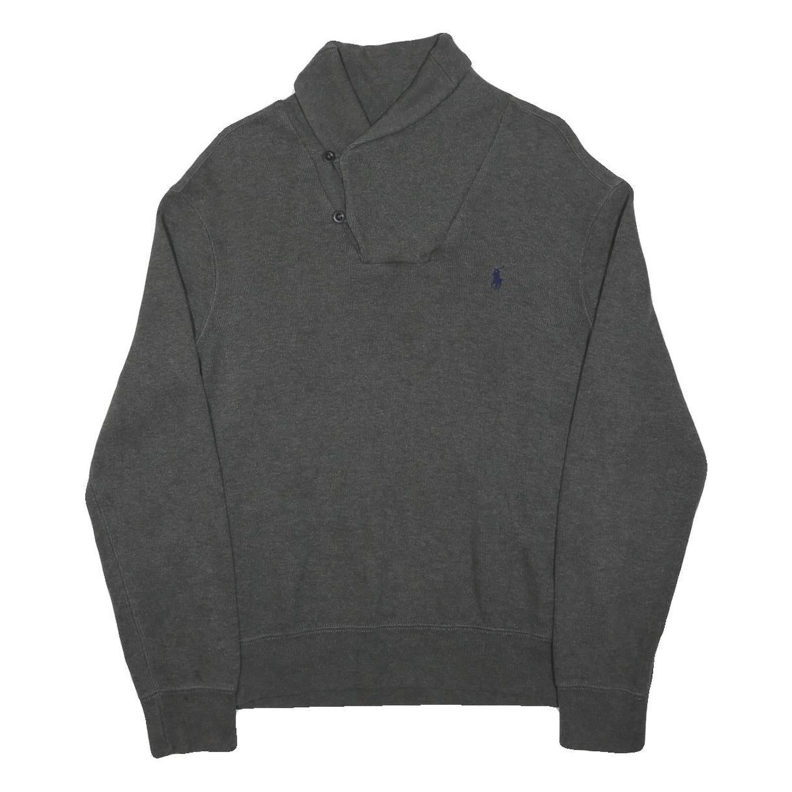 POLO RALPH LAUREN Mens Grey Cotton Blend Plain Shawl Collar Pullover Jumper M