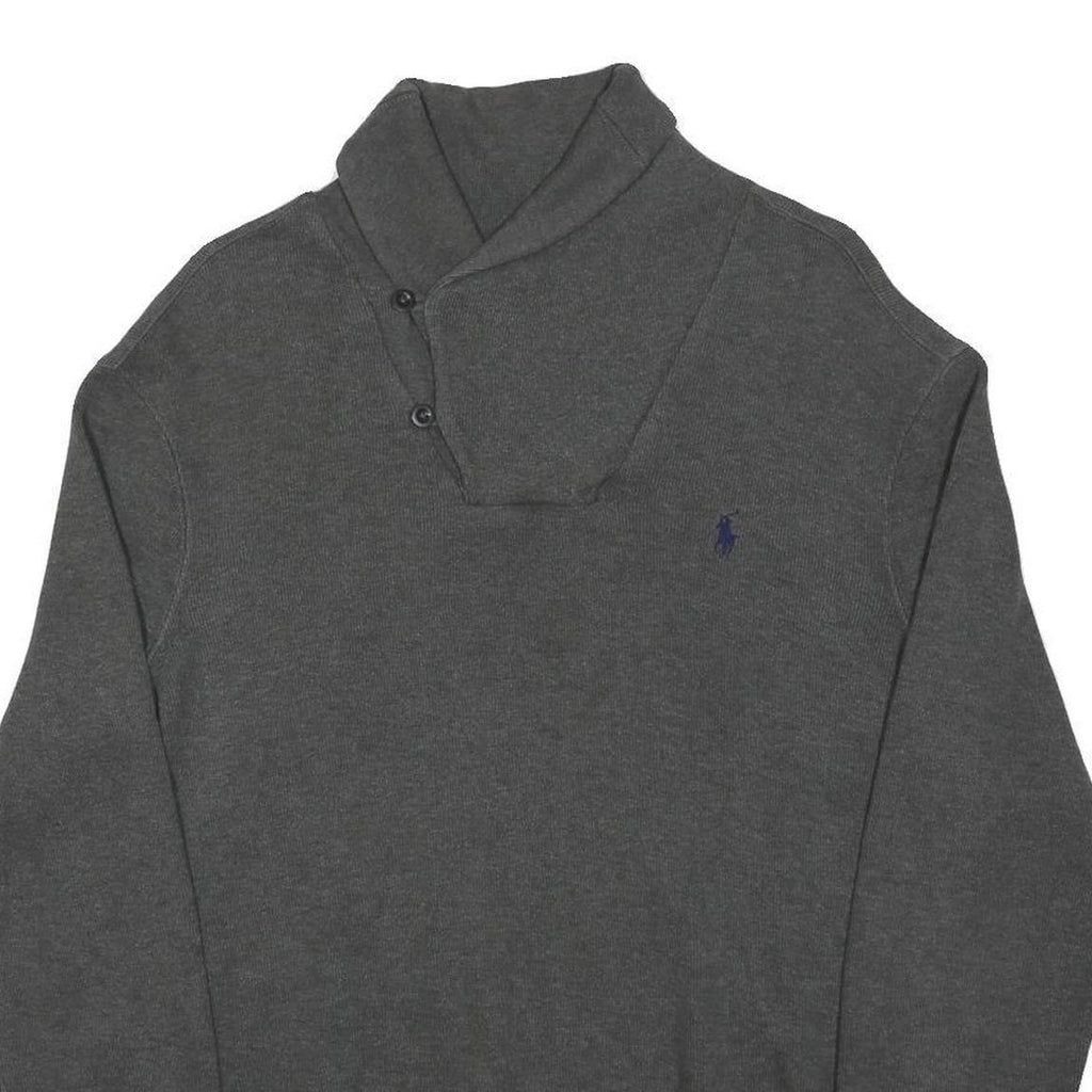 POLO RALPH LAUREN Mens Grey Cotton Blend Plain Shawl Collar Pullover Jumper M