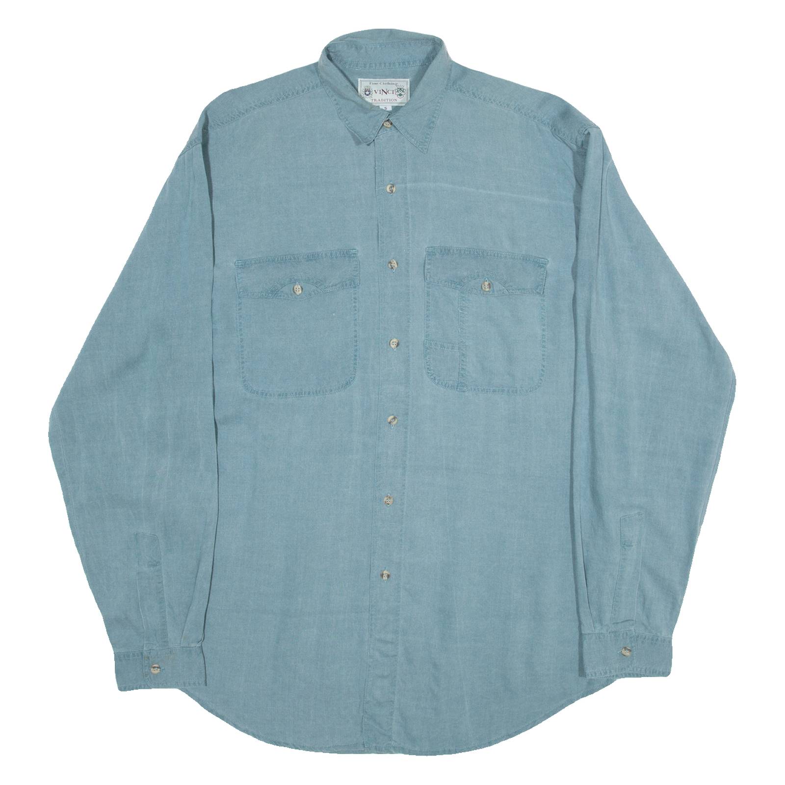 VINCI TRADITION Mens Plain Shirt Green Long Sleeve S