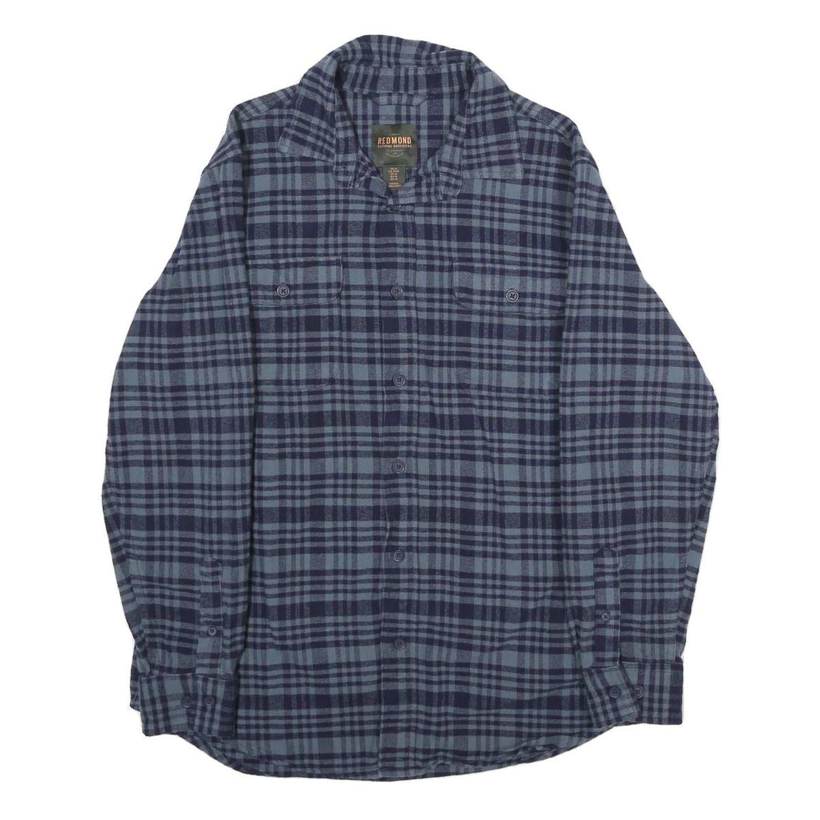 REDMOND Mens Blue & Navy Check Shirt M Cotton Long Sleeve Casual Classic