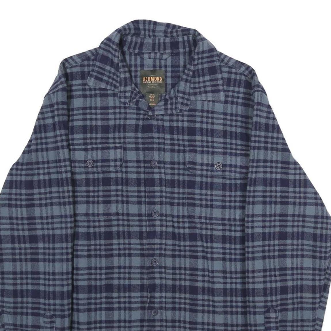 REDMOND Mens Blue & Navy Check Shirt M Cotton Long Sleeve Casual Classic