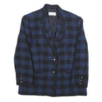 DELMOD Womens Blue & Black Checked Wool Blend Blazer Jacket M Formal