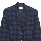 DELMOD Womens Blue & Black Checked Wool Blend Blazer Jacket M Formal