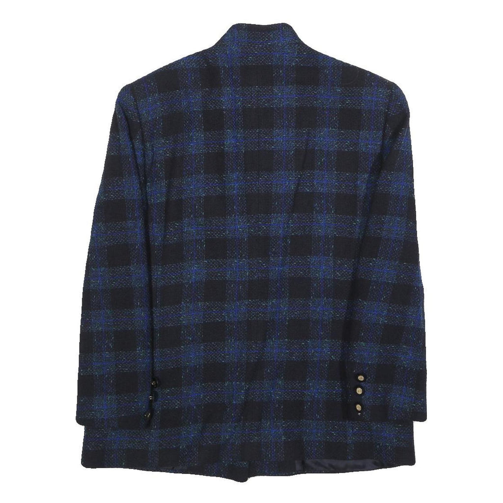 DELMOD Womens Blue & Black Checked Wool Blend Blazer Jacket M Formal