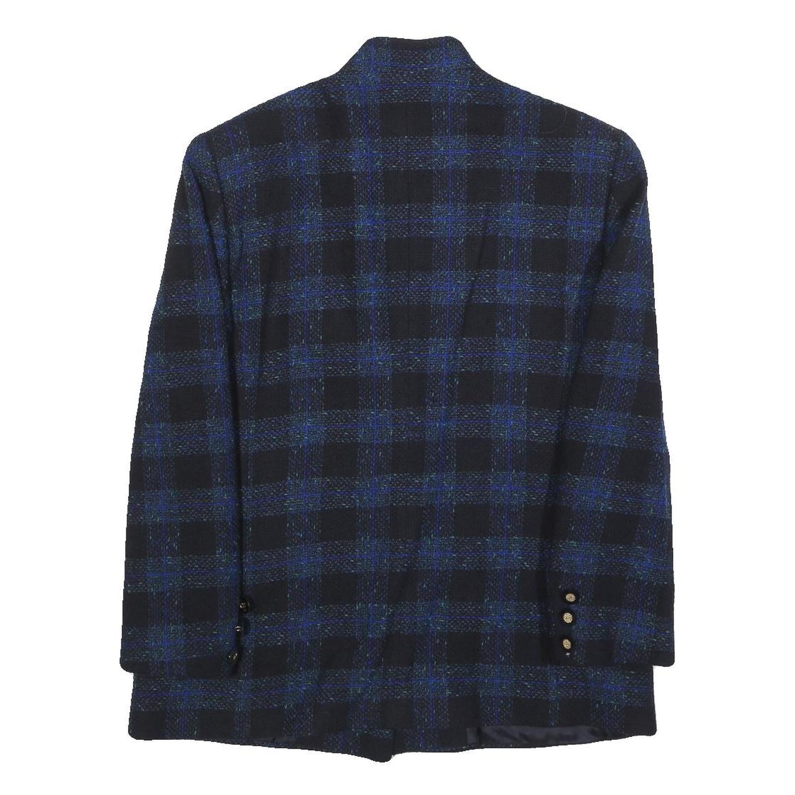 DELMOD Womens Blue & Black Checked Wool Blend Blazer Jacket M Formal