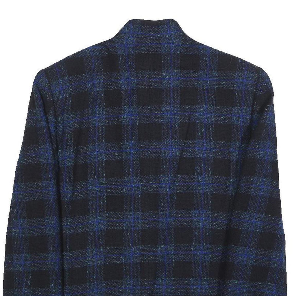 DELMOD Womens Blue & Black Checked Wool Blend Blazer Jacket M Formal