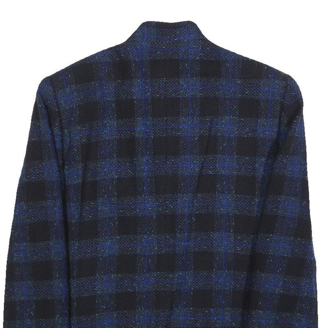 DELMOD Womens Blue & Black Checked Wool Blend Blazer Jacket M Formal