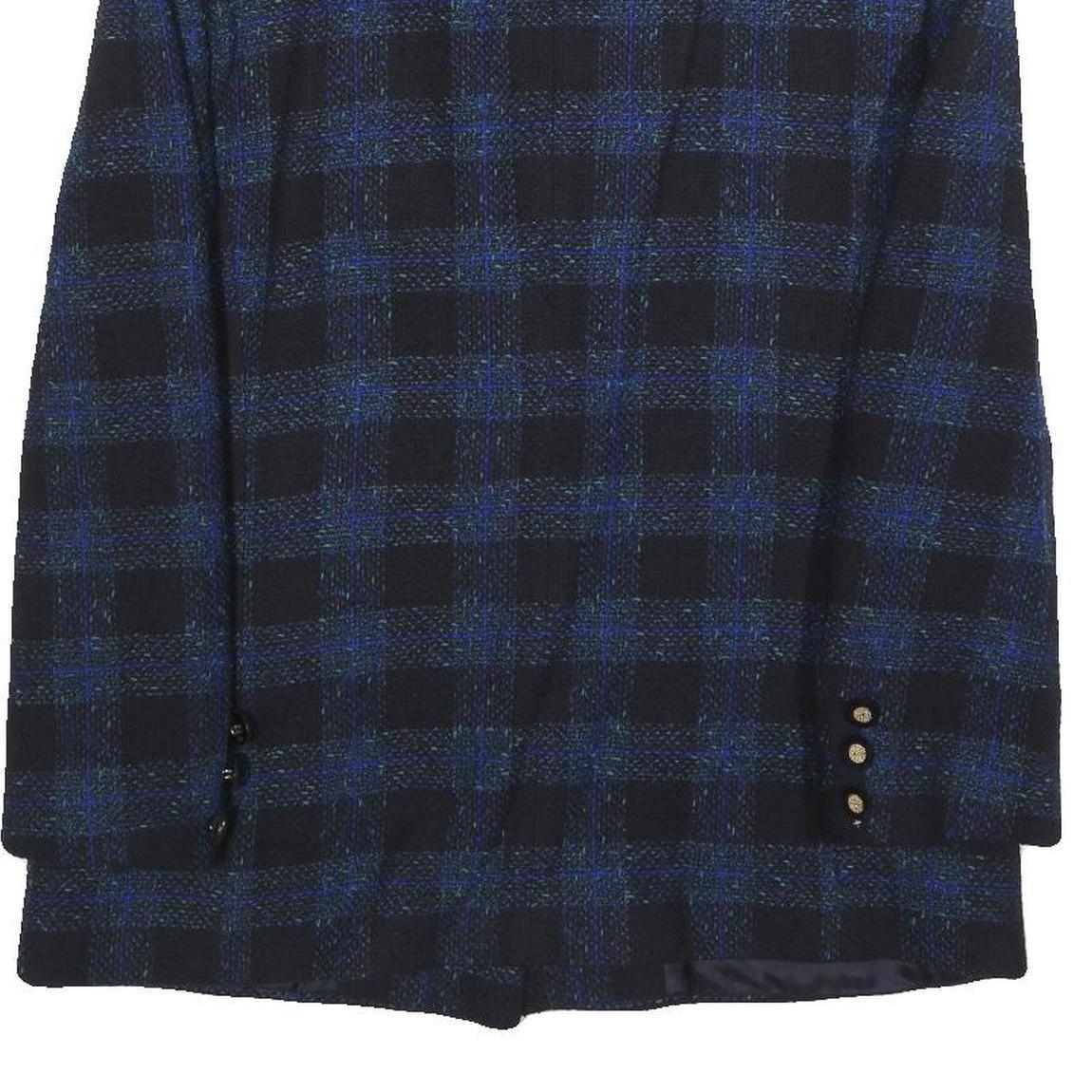 DELMOD Womens Blue & Black Checked Wool Blend Blazer Jacket M Formal