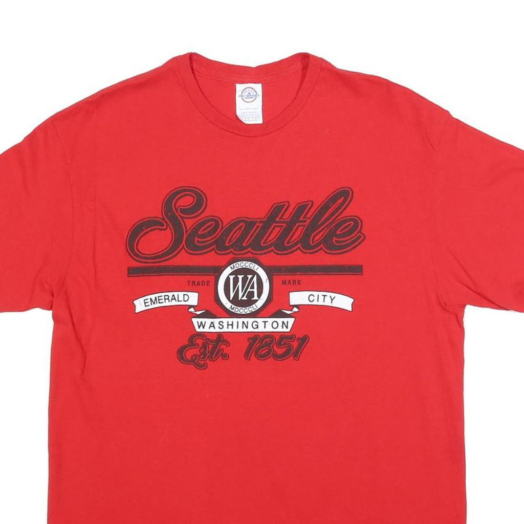 DELTA Mens Red Seattle Graphic T-Shirt L Short Sleeve Crew Neck Cotton Blend