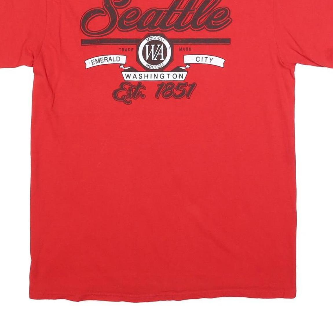 DELTA Mens Red Seattle Graphic T-Shirt L Short Sleeve Crew Neck Cotton Blend