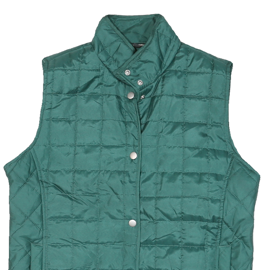 JANE ASHLEY Womens Green Quilted Jacket M Polyester Blend Button Closure