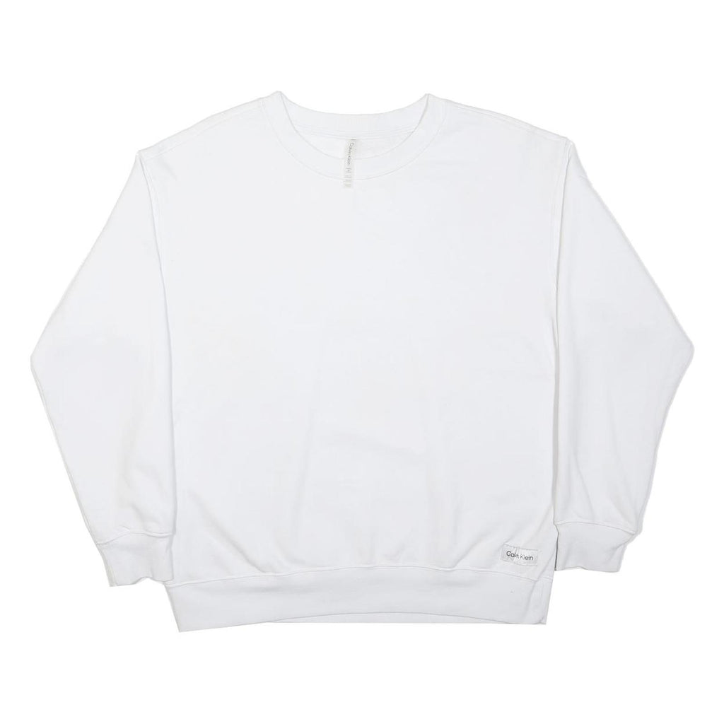 CALVIN KLEIN Mens White Crew Neck M Cotton Sweatshirt Classic Pullover